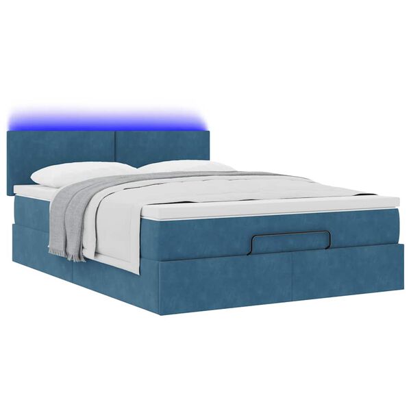 vidaXL Cadre de lit ottoman avec matelas bleu foncé 140x190 cm velours