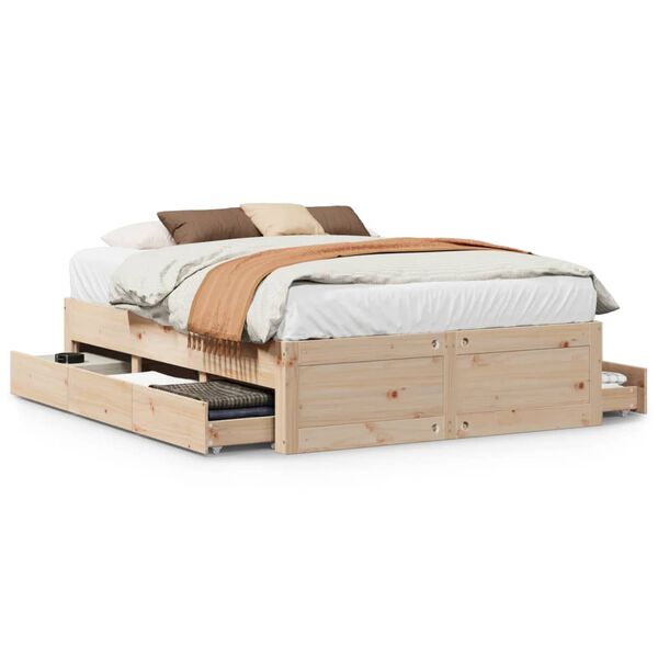 vidaXL Cadre de lit sans matelas avec tiroirs 160x200 cm bois de pin