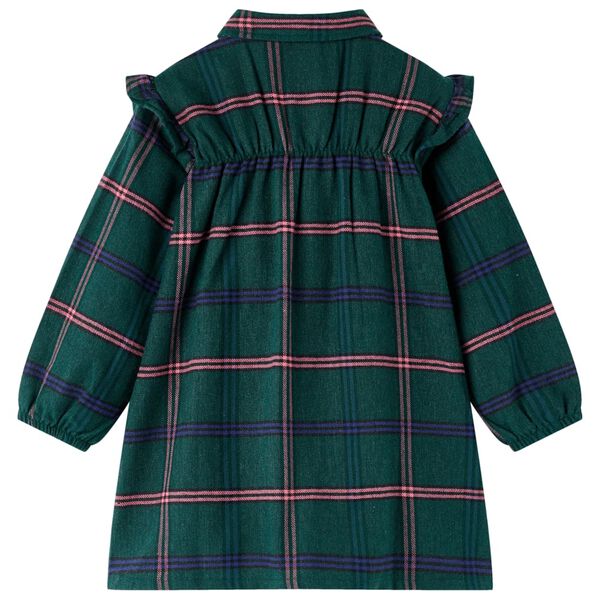 Robe pour enfants &agrave; manches longues et volants vert fonc&eacute; 116