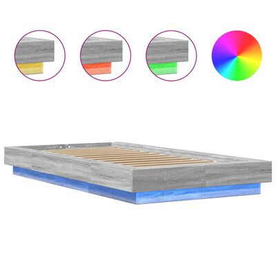 vidaXL Cadre de lit et lumières LED sans matelas sonoma gris 90x200 cm