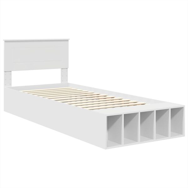 vidaXL Cadre de lit avec &eacute;tag&egrave;re Blanc 75 x 190 cm Bois d'ing&eacute;nierie