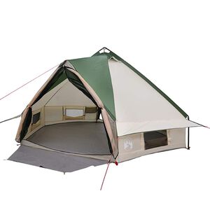 vidaXL Tente Teepee 6 personnes 6 personne Vert et blanc