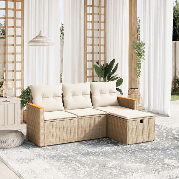 vidaXL Salon de jardin avec coussins 4 pcs beige r&eacute;sine tress&eacute;e