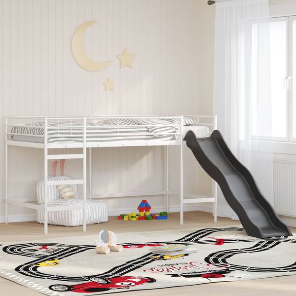 vidaXL Lit superpos&eacute; pour enfants avec toboggan Blanc et anthracite
