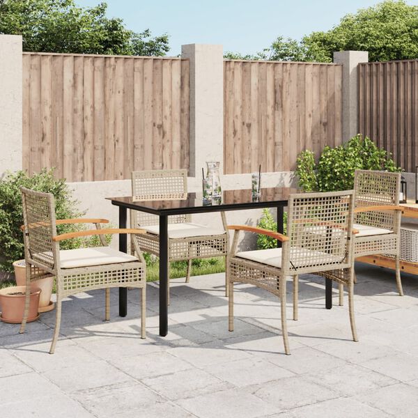 vidaXL Ensemble à manger de jardin avec coussins 5pcs Beige poly rotin