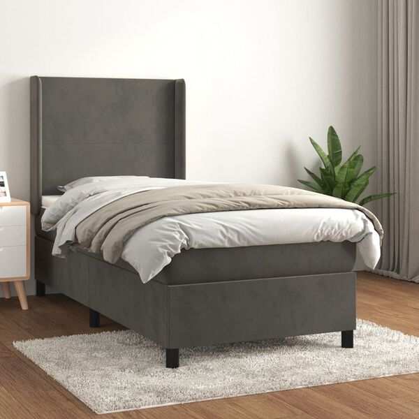 vidaXL Sommier &agrave; lattes de lit et matelas Gris fonc&eacute; 90x190 cm Velours