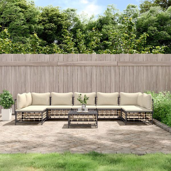vidaXL Salon de jardin 8 pcs avec coussins anthracite résine tressée