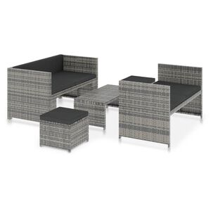 vidaXL Salon de jardin 5 pcs avec coussins r&eacute;sine tress&eacute;e gris