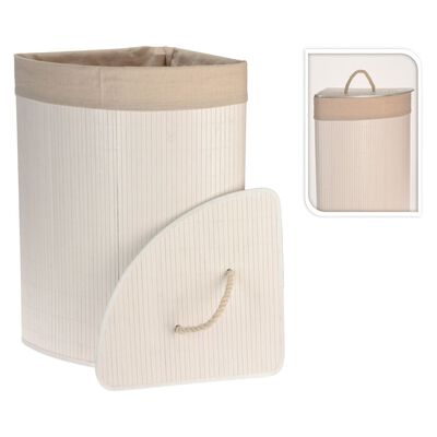 Bathroom Solutions Panier à linge d'angle Bambou Blanc
