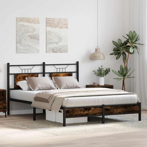 vidaXL Cadre de lit sans matelas chêne fumé 137x190 cm bois ingénierie