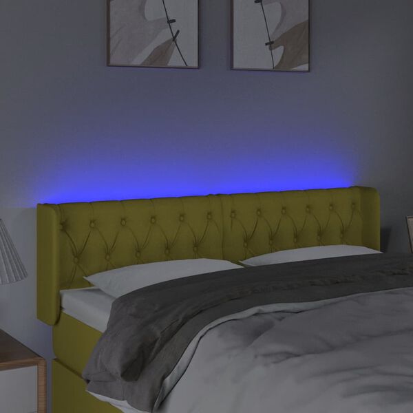 vidaXL T&ecirc;te de lit &agrave; LED Vert 147x16x78/88 cm Tissu