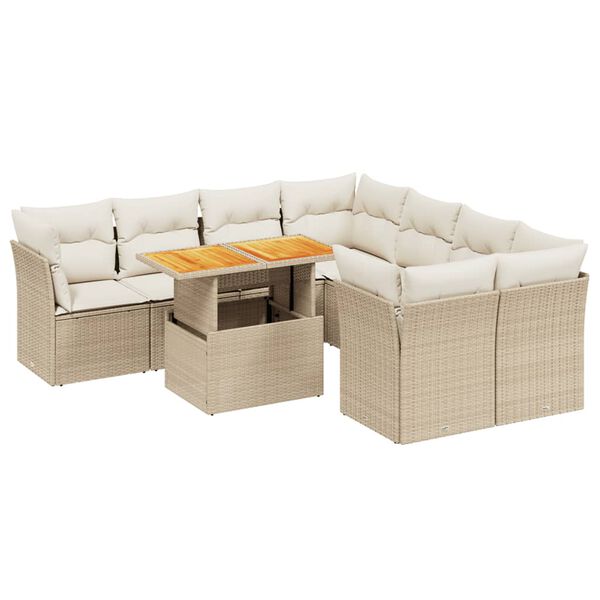 vidaXL Salon de jardin avec coussins 9 pcs beige r&eacute;sine tress&eacute;e