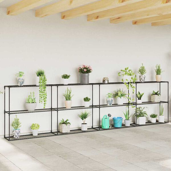 vidaXL Support de plantes &agrave; 3 niveaux Noir 400 x 32 x 104 cm Acier
