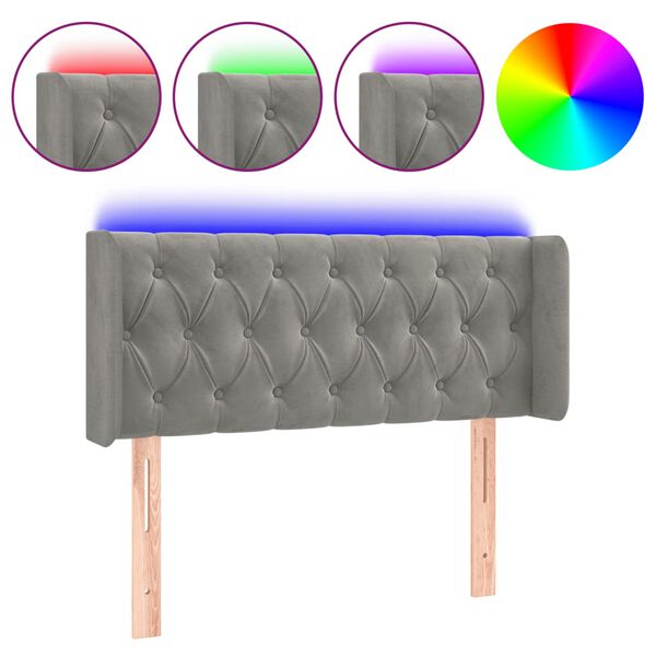vidaXL T&ecirc;te de lit &agrave; LED Gris clair 103x16x78/88 cm Velours