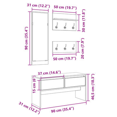 vidaXL Ensemble de meubles de couloir 4 pcs blanc bois d'ingénierie