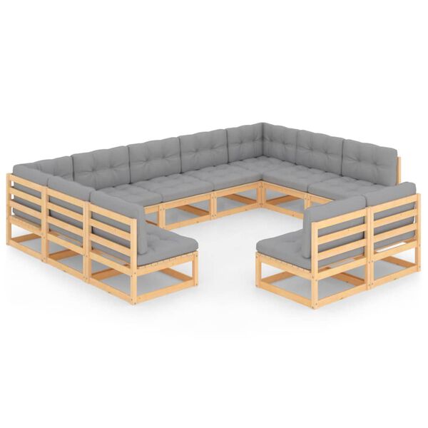 vidaXL Salon de jardin 11 pcs avec coussins Bois de pin massif