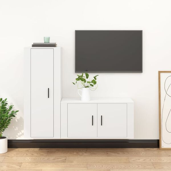 vidaXL Ensemble de meubles TV 2 pcs Blanc Bois d'ing&eacute;nierie