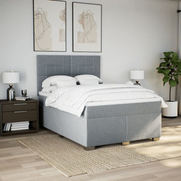 vidaXL Sommier &agrave; lattes de lit avec matelas Gris clair 140x190cm Tissu