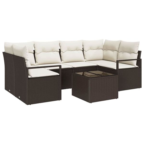 vidaXL Ensemble de canap&eacute; de jardin avec coussin 7 pcs Marron et Cr&egrave;me