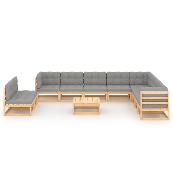 vidaXL Salon de jardin 11 pcs avec coussins Bois de pin massif