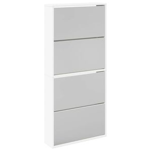 vidaXL Meuble &agrave; chaussures 4 &eacute;tag&egrave;res et miroir 63x17x134 cm Blanc