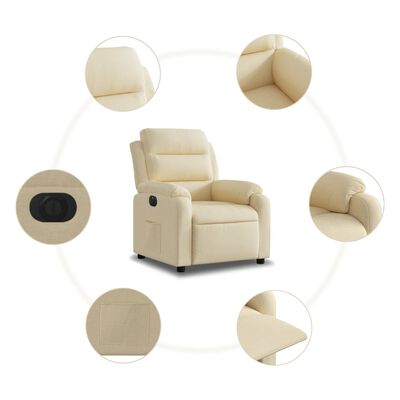 vidaXL Fauteuil inclinable électrique Crème Tissu