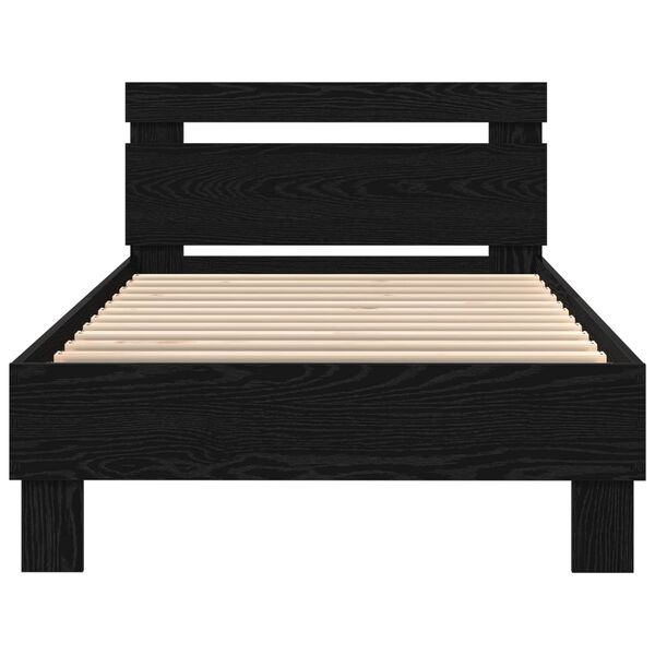 vidaXL Cadre de lit avec LED Ch&ecirc;ne noir 90 x 200 cm Bois d'ing&eacute;nierie