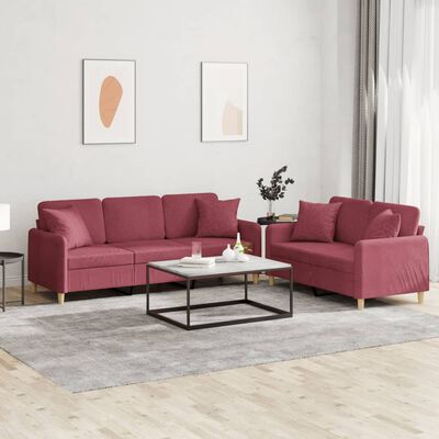 vidaXL Ensemble de canapés 2 pcs avec coussins rouge bordeaux tissu