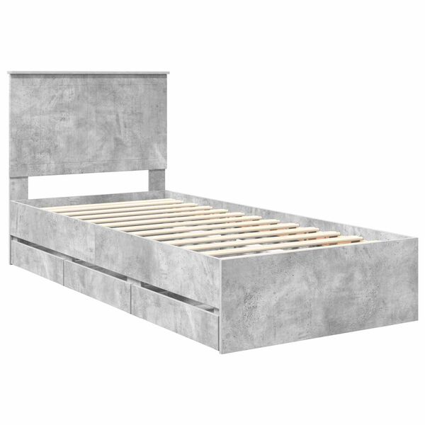 vidaXL Cadre de lit avec tiroir Gris b&eacute;ton 90 x 190 cm Bois Ing&eacute;nierie