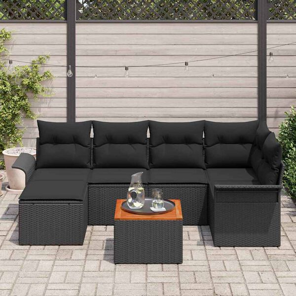 vidaXL Ensemble de canap&eacute; de jardin avec coussin 7 pcs Noir polyrotin