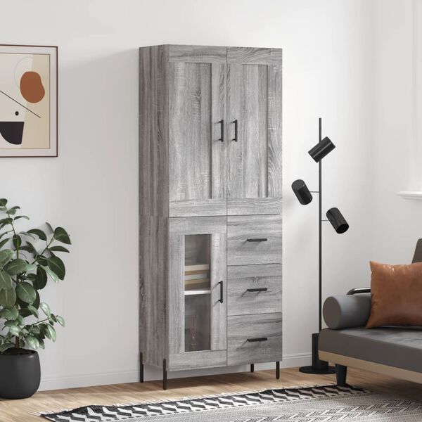 vidaXL Buffet haut Sonoma gris 69,5x34x180 cm Bois d'ing&eacute;nierie