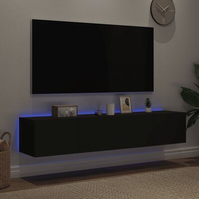 vidaXL Meubles TV muraux avec lumières LED 2 pcs noir 80x35x31 cm