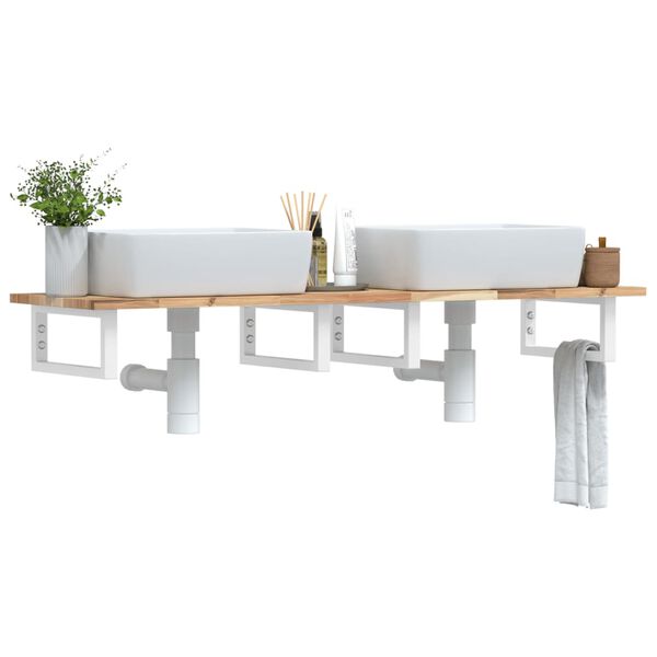 vidaXL &Eacute;tag&egrave;re de vasque murale acier et bois massif d'acacia