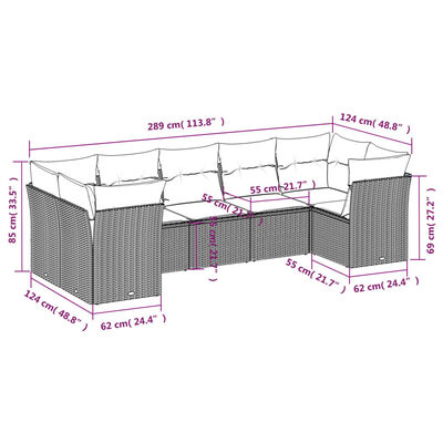 vidaXL Salon de jardin avec coussins 7 pcs gris résine tressée