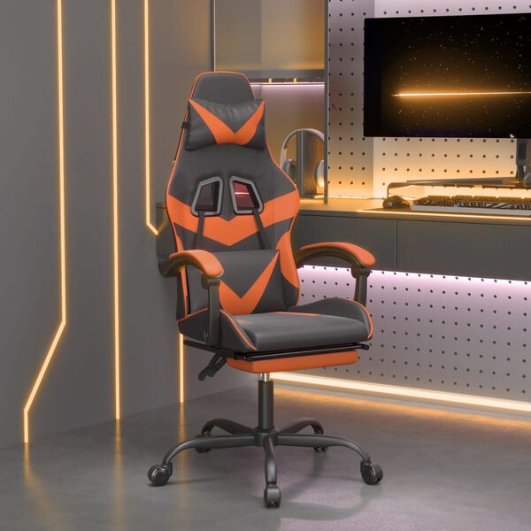 vidaXL Chaise de jeu avec repose-pied Noir et orange Similicuir