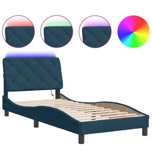 vidaXL Cadre de lit avec LED sans matelas bleu 90x200 cm velours