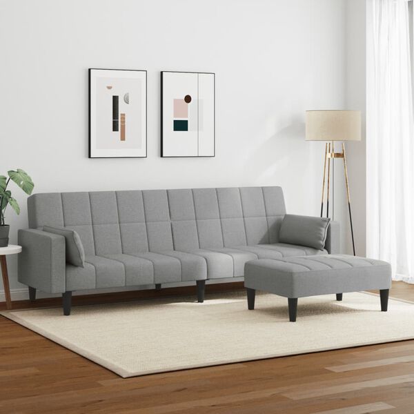vidaXL Canap&eacute;-lit &agrave; 2 places avec repose-pied gris clair tissu