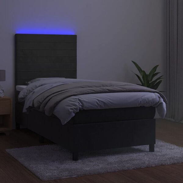 vidaXL Sommier &agrave; lattes de lit matelas LED Gris fonc&eacute; 90x190cm Velours