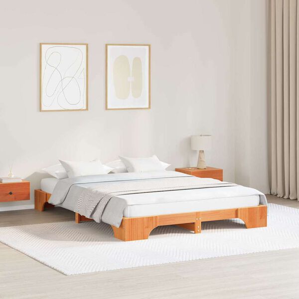 vidaXL Cadre de lit Brun cire 140 x 200 cm Pin massif