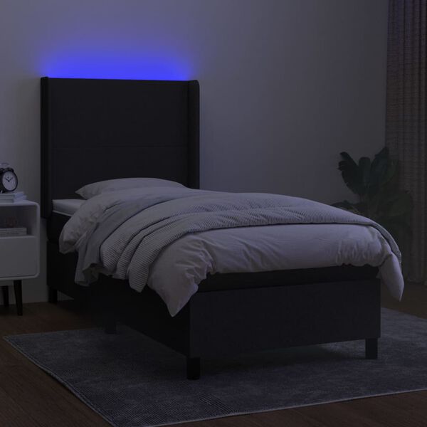 vidaXL Sommier &agrave; lattes de lit matelas et LED Noir 80x200cm Tissu