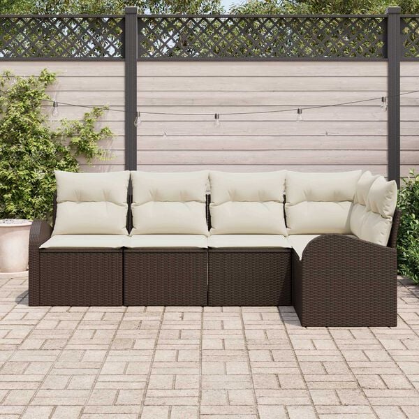 vidaXL Ensemble de canap&eacute; de jardin 5 pcs Marron et blanc Poly rotin