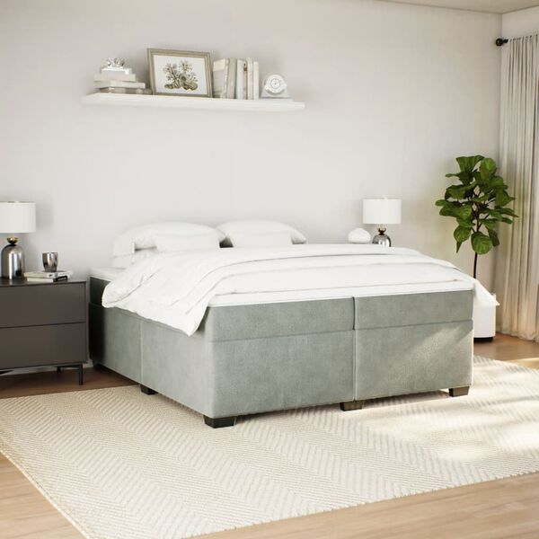 vidaXL Sommier &agrave; lattes de lit et matelas Gris clair 200x200cm Velours