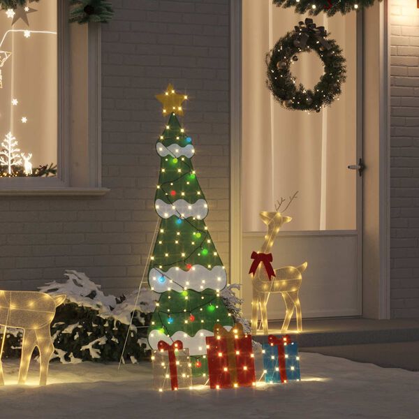vidaXL Sapin de No&euml;l lumineux avec 3 bo&icirc;tes-cadeaux 2D blanc chaud