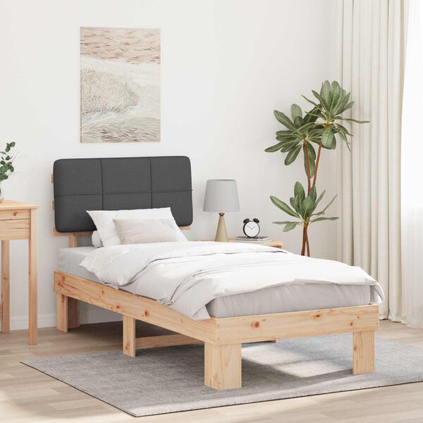 vidaXL Cadre de lit avec t&ecirc;te de lit rembourr&eacute;e Gris fonc&eacute; 90 x 200 cm