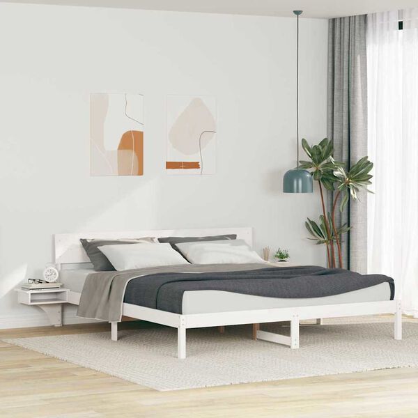 vidaXL Cadre de lit avec t&ecirc;te de lit Blanc 180 x 200 cm Pin massif