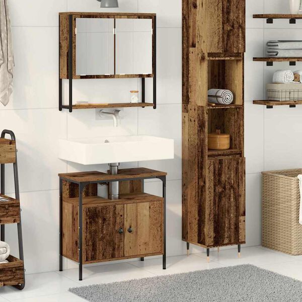 vidaXL Ensemble de mobilier de salle de bain avec &eacute;tag&egrave;re 2 pcs Marron
