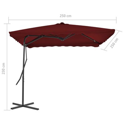 vidaXL Parasol de jardin et mât en acier rouge bordeaux 250x250x230 cm