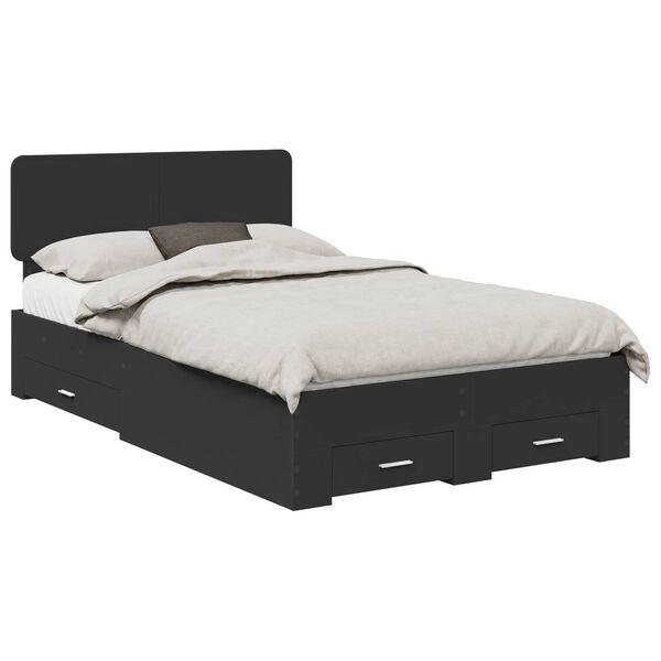 vidaXL Cadre de lit avec tiroir Noir 135 x 190 cm Bois d'ing&eacute;nierie