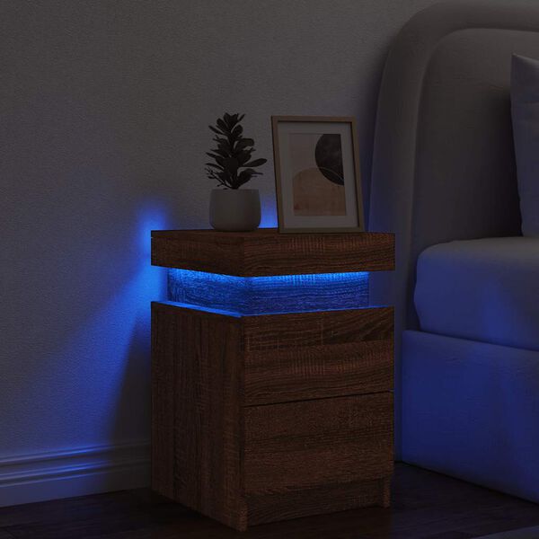 vidaXL Table de chevet avec lumières LED chêne marron 35x39x55 cm