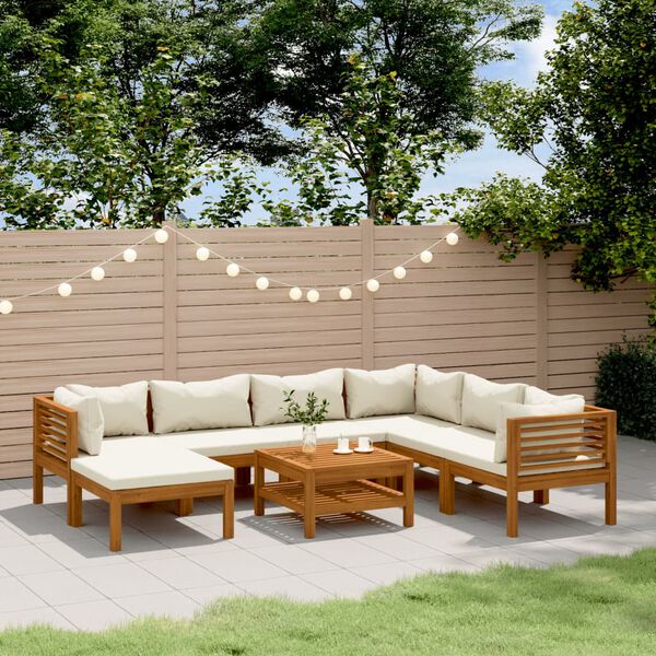 vidaXL Salon de jardin 8 pcs avec coussin cr&egrave;me Bois d'acacia solide